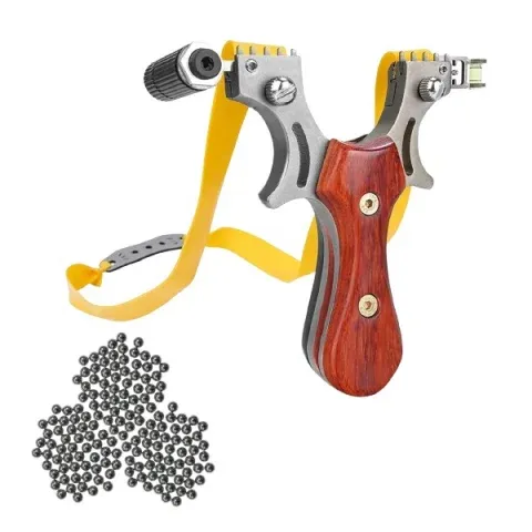Set prastie cu lase, Sling Queen, metalic, 11.5 cm, cu boloboc, maner lemn, maro si 300 bile - 1 | YEO