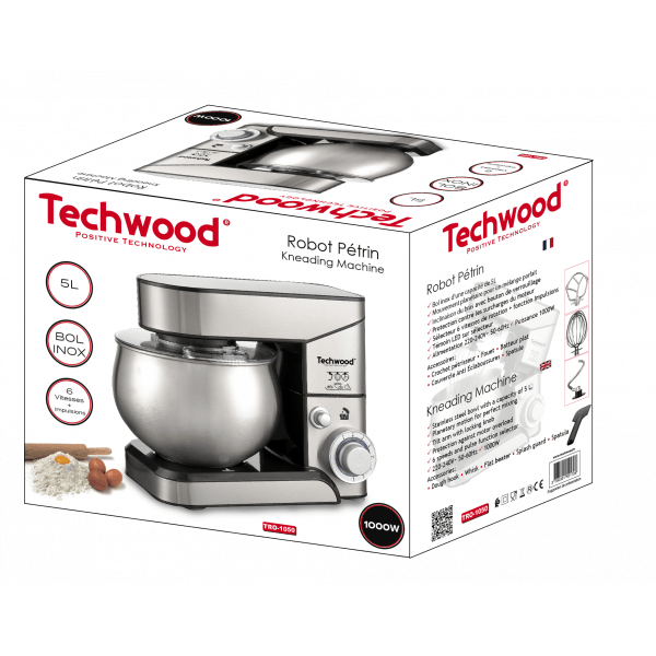 Mixer planetar Techwood TRO-1050, 1000W, 5L, inox, 6 viteze + pulse - imagine 3