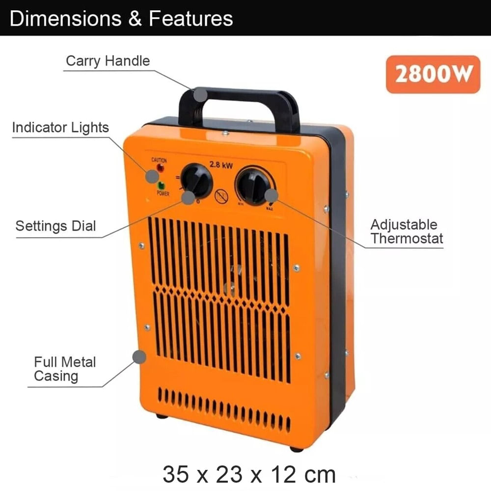 Incalzitor industrial cu ventilator, portocaliu/negru, 2.8 W, 35x23x12 cm, Benross 42468 — imaginea 3