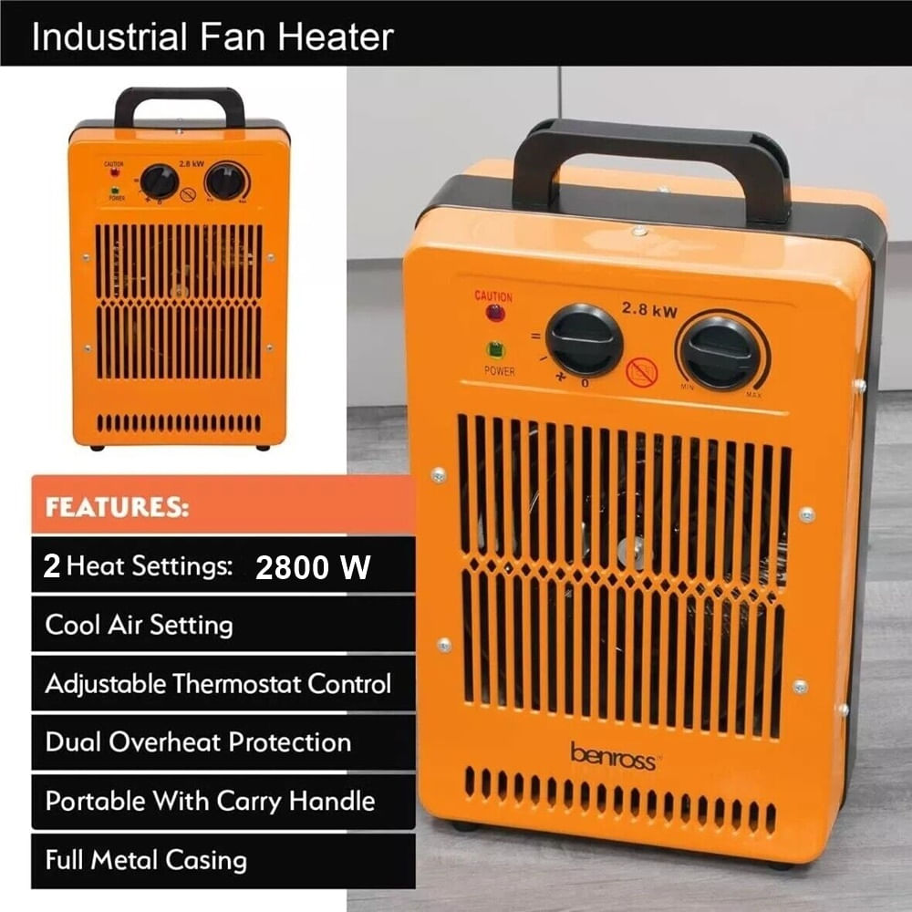 Incalzitor industrial cu ventilator, portocaliu/negru, 2.8 W, 35x23x12 cm, Benross 42468 — imaginea 4