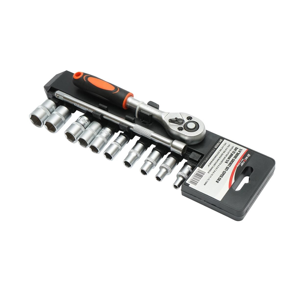 Trusa chei tubulare, 1/4", cu clichet reversibil, extensie, 12 piese, breckner germany — imaginea 3