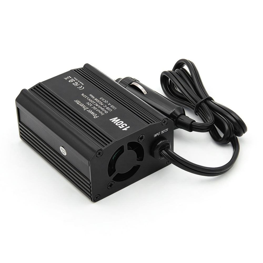 Invertor de Putere Auto Techstar® 150W - 12V DC la 220V AC, cu Porturi USB-C si USB-A pentru Incarcare Rapida - 1 | YEO