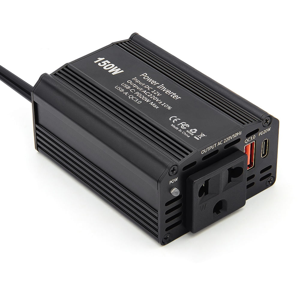 Invertor de Putere Auto Techstar® 150W - 12V DC la 220V AC, cu Porturi USB-C si USB-A pentru Incarcare Rapida - 2 | YEO