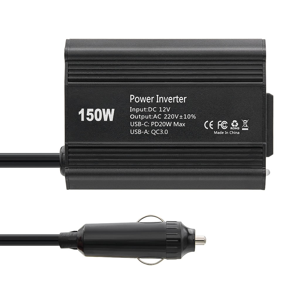 Invertor de Putere Auto Techstar® 150W - 12V DC la 220V AC, cu Porturi USB-C si USB-A pentru Incarcare Rapida - 3 | YEO