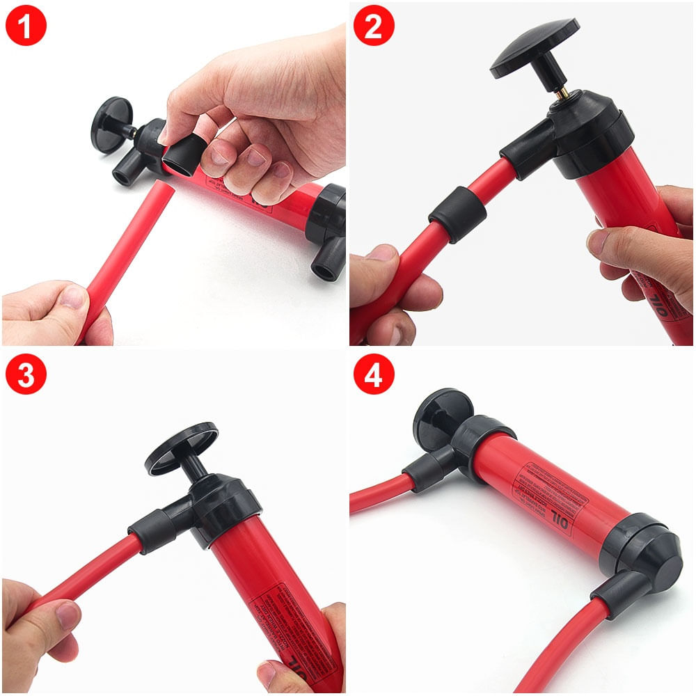 Pompa manuala aer si transfer lichide, cu 2 furtune de 130cm si capte incluse, umflare roti bicicleta, mingi, barci