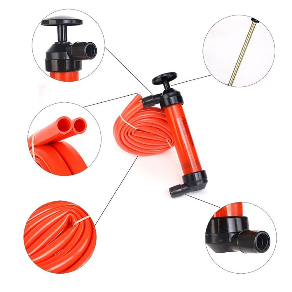 Pompa manuala aer si transfer lichide, cu 2 furtune de 130cm si capte incluse, umflare roti bicicleta, mingi, barci - 4 | YEO