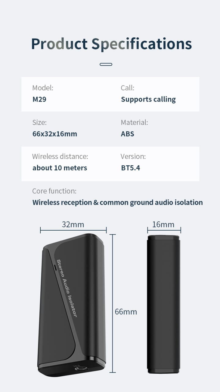 Adaptor Audio Bluetooth 2 in 1 Techstar M29, Versiune 5.4, Izolator de Zgomot, Anti-interferenta, Sunet Clar