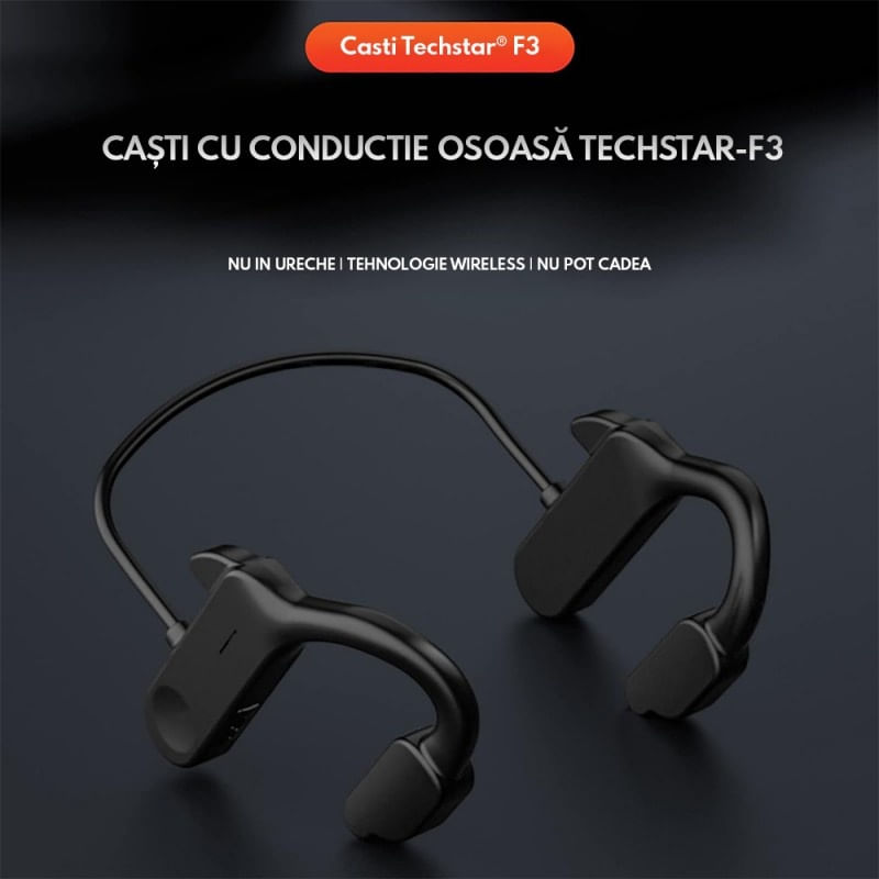 Casti cu conductie osoasa Techstar® F3, Bluetooth 5.0, Functie de apelare, Baterie 180mAh, Rezistente la apa