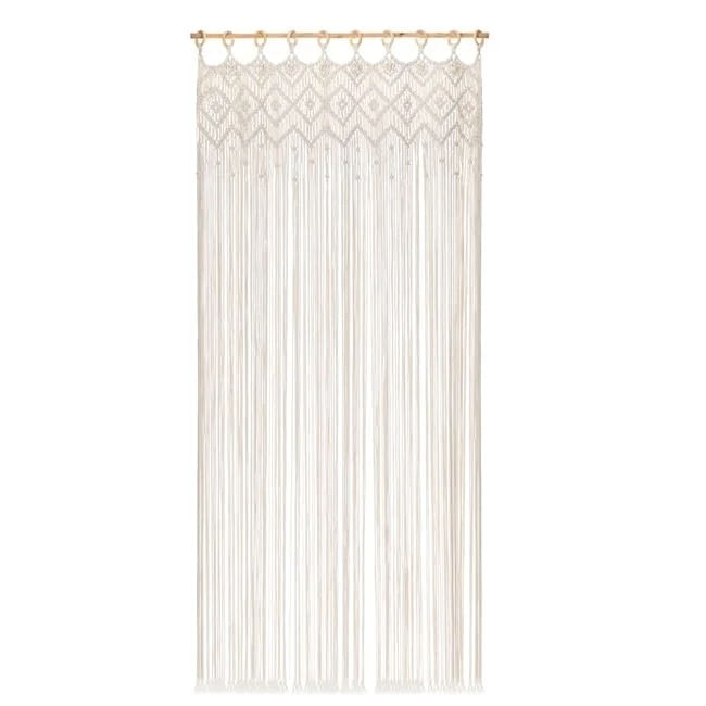 Perdea decorativa pentru usa, din lemn si bumbac, dimensiuni 100x200cm, bej