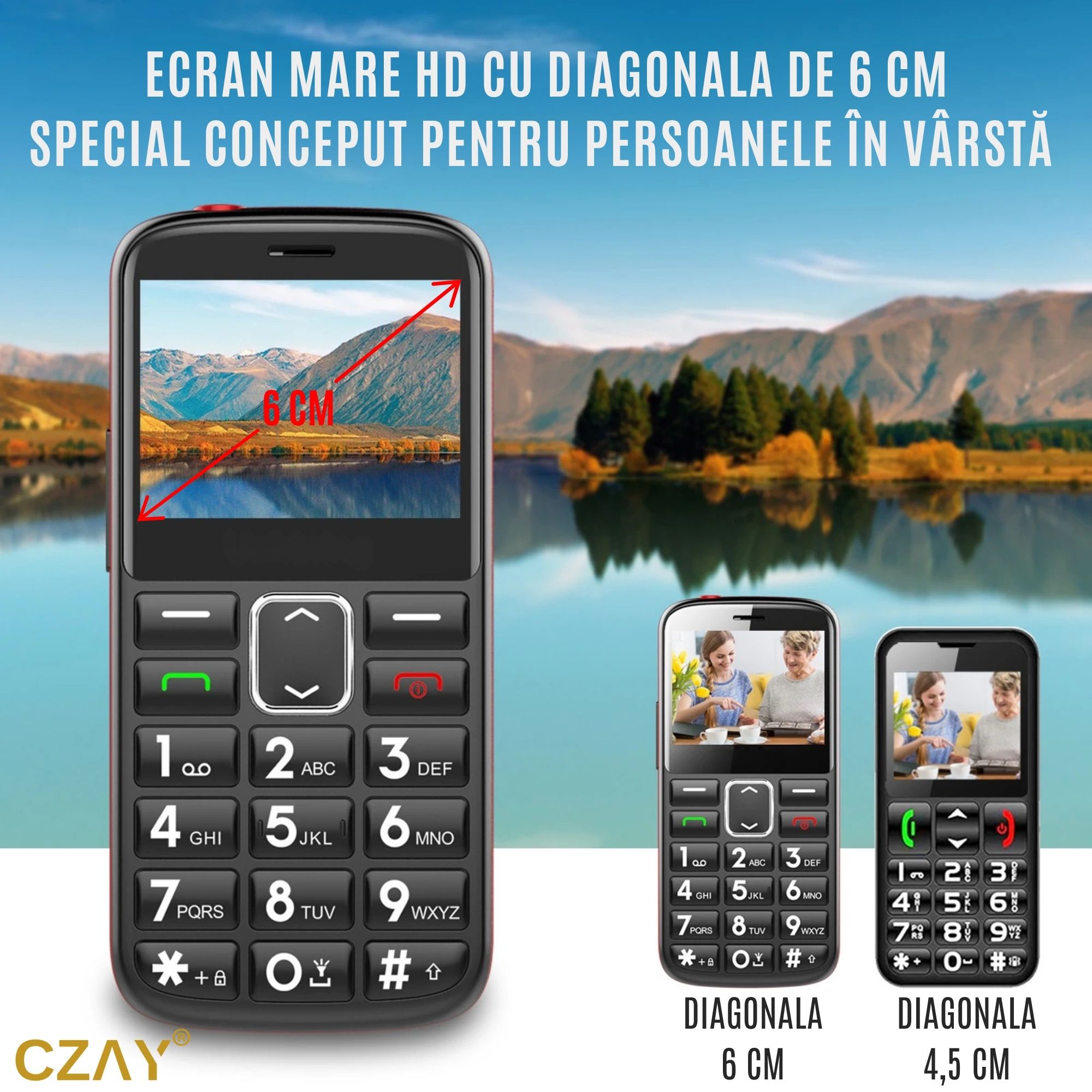 Telefon Mobil Seniori Taste Mari CZAY®, Meniu Limba Romana, Ecran Foarte mare, Camera Foto,Volum Puternic, 2G,Lanterna - 4 | YEO