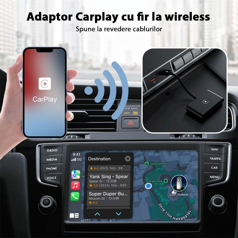 Adaptor Wireless Techstar® CTHT-020-2 Pentru Apple CarPlay Si iPhone iOS 10+, Dongle USB-Type C , WiFi 5G, Bluetooth - 2 | YEO