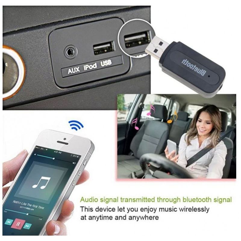 Adaptor Receptor Audio USB cu Bluetooth Techstar® A2DP, Jack 3.5mm, Transmitator AUX, Negru