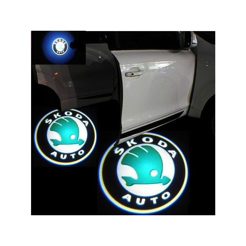 Set 2 Bucati Emblema Logo LED Portiera dedicata Marca Auto SKODA - 2 | YEO
