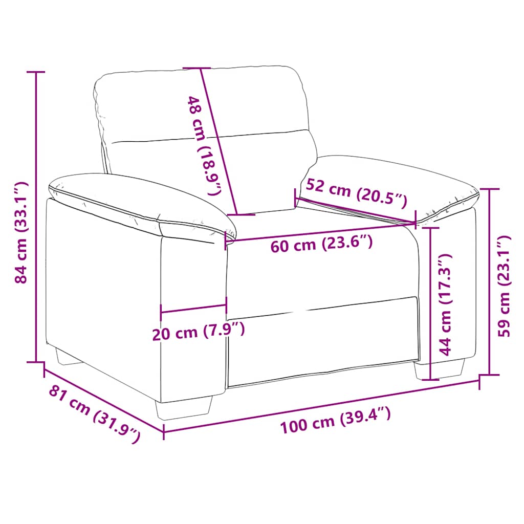 Canapea Scaun Gri deschis 60 cm Tesatura — imaginea 9