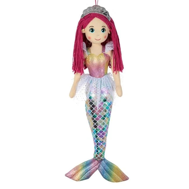 Papusa textila sirena cu coada holografica, 17x8x70cm, multicolor