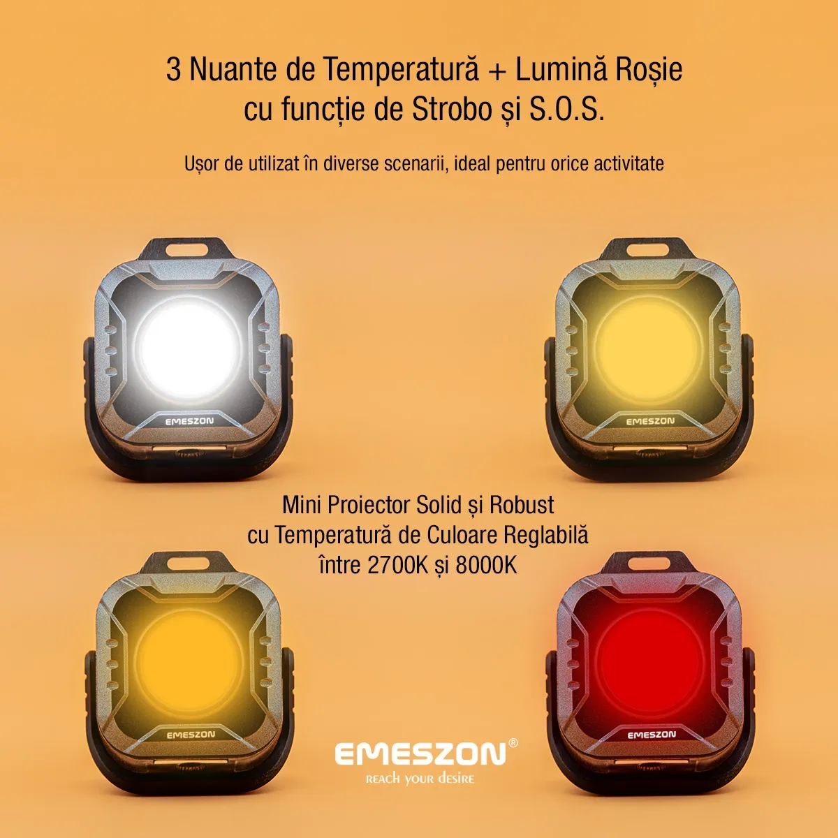 Mini Proiector Lanterna LED Tricolor + Rosu 5.7W, EMESZON®, Strobo, SOS, prindere Magnet, Stativ, albastru-negru — imaginea 7