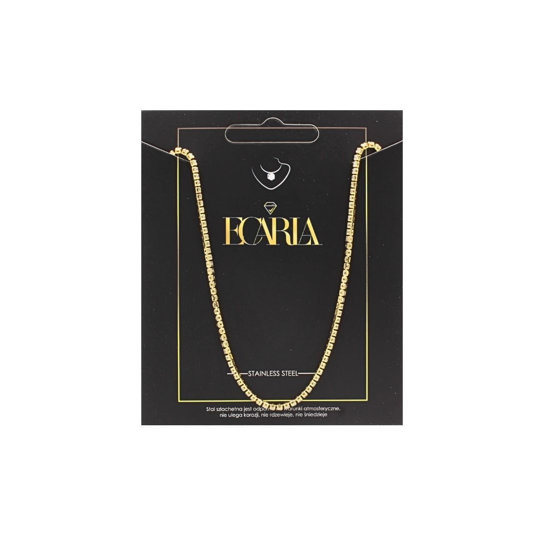 Colier din otel inoxidabil, cu zirconiu, placat cu aur de 14k, Ecarla, NST2119