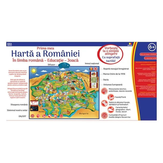 Joc de societate electronic „Harta Romaniei”, varsta 6+ ani, 55x8x30.5cm, multicolor