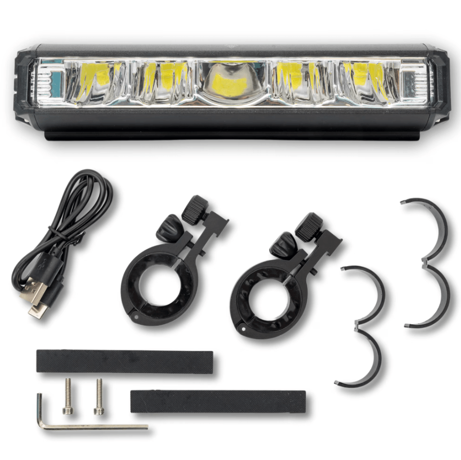 Lumina frontala profesionala bicicleta, luminozitate 1000 lumeni, baterie interna 2000 mAh, incarcare USB, negru