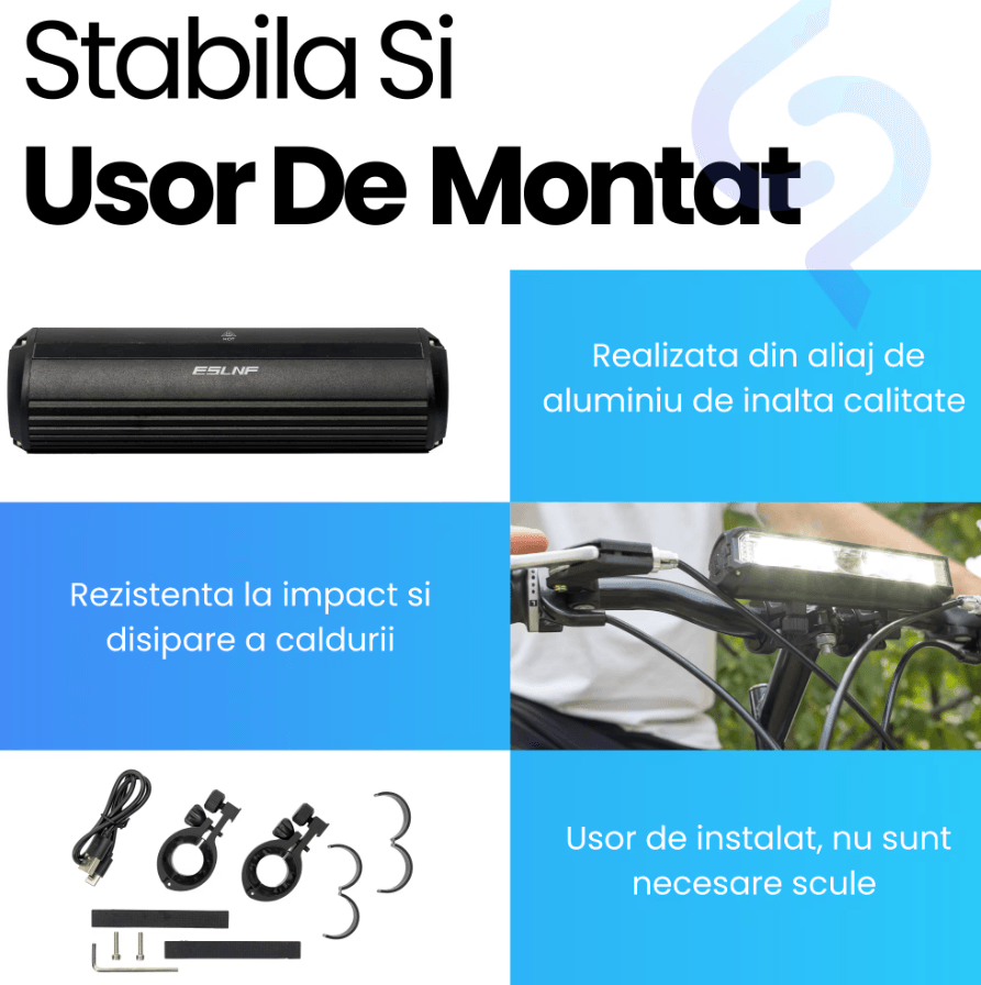 Lumina frontala profesionala bicicleta, luminozitate 1000 lumeni, baterie interna 2000 mAh, incarcare USB, negru - 2 | YEO