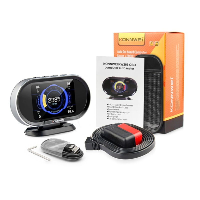 Display Konnwei KW206, OBD2, Ecran HUD LCD 3.2", Test 0-100, 92 Date Afisate, Afisare/Stergere Erori, Luminozitate
