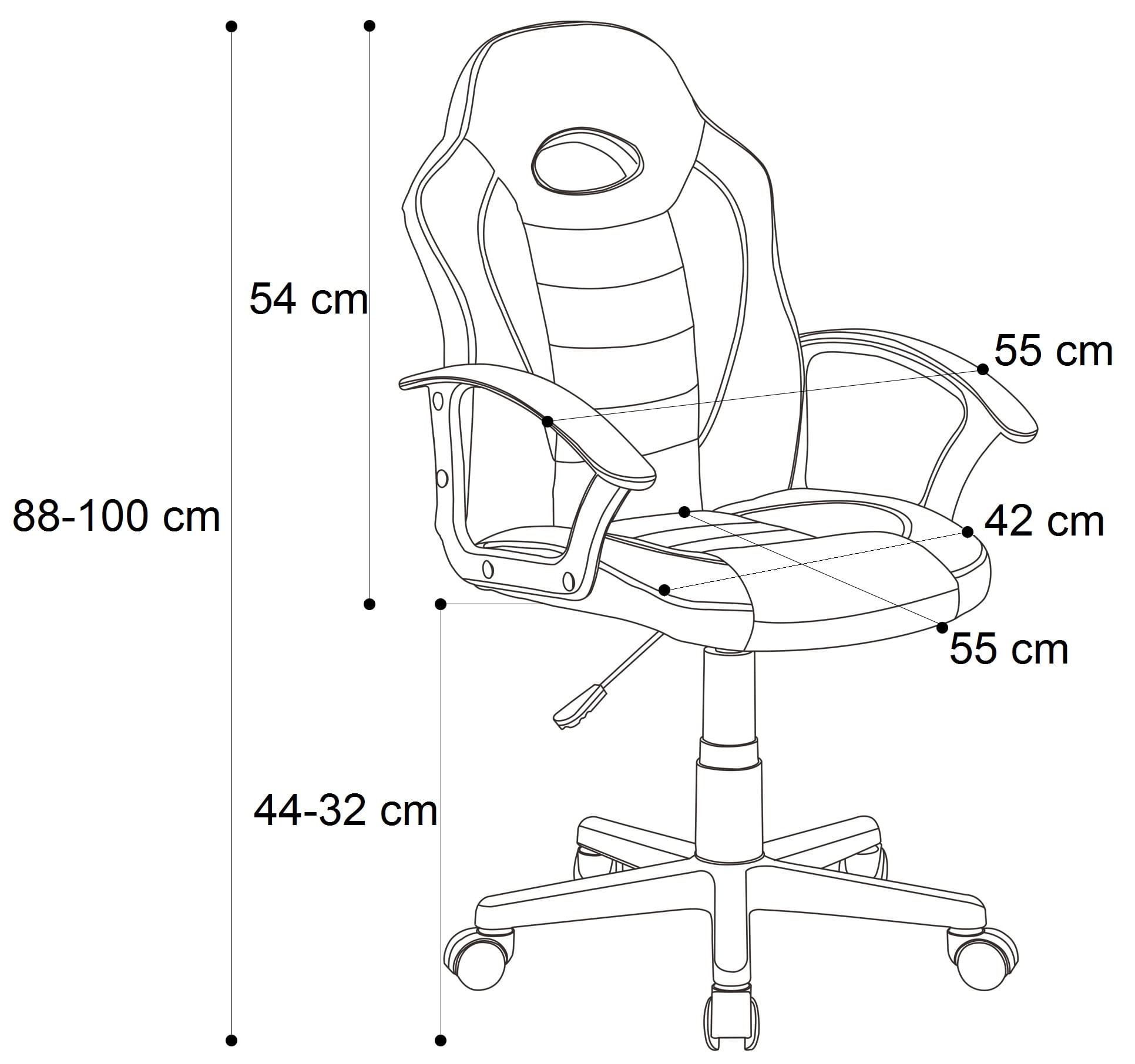 Scaun gaming US92 Euro, negru si alb, 55x55x88-100 cm - 2 | YEO