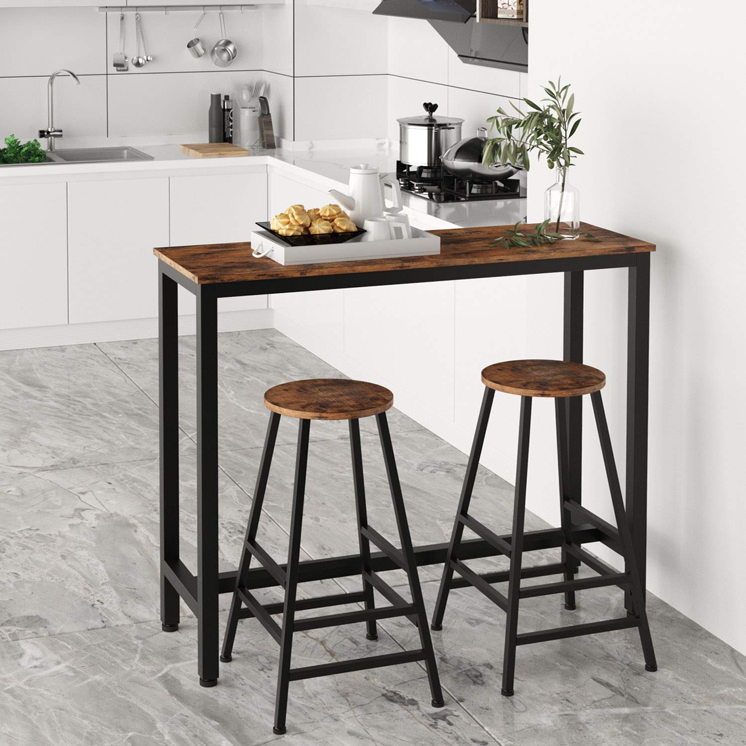 Set 2 scaune bar Hogland, negru si stejar antichizat, 40x40x71 cm - 2 | YEO