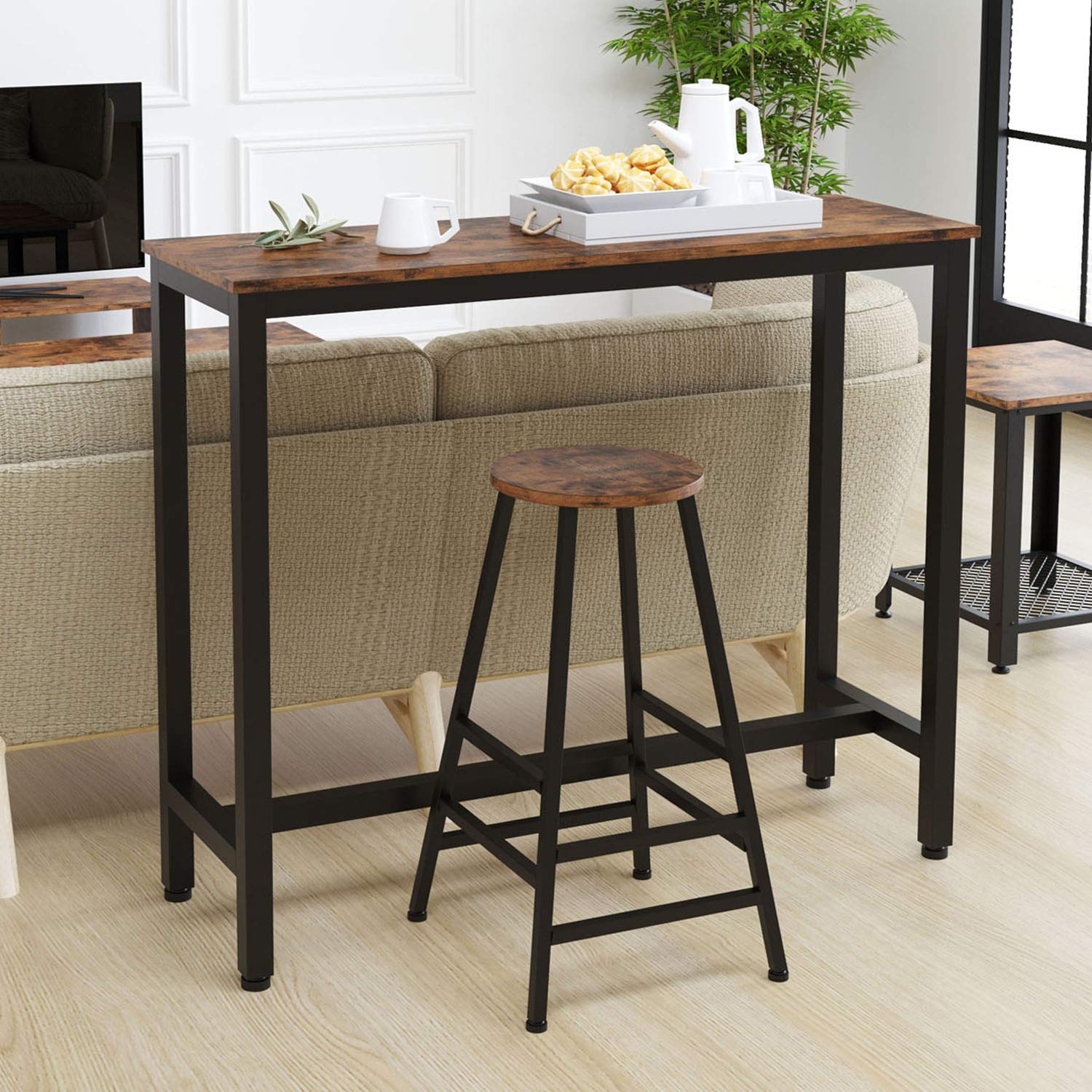 Set 2 scaune bar Hogland, negru si stejar antichizat, 40x40x71 cm - 3 | YEO