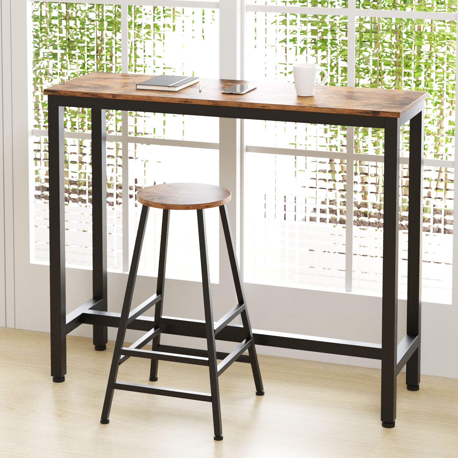 Set 2 scaune bar Hogland, negru si stejar antichizat, 40x40x71 cm - 4 | YEO
