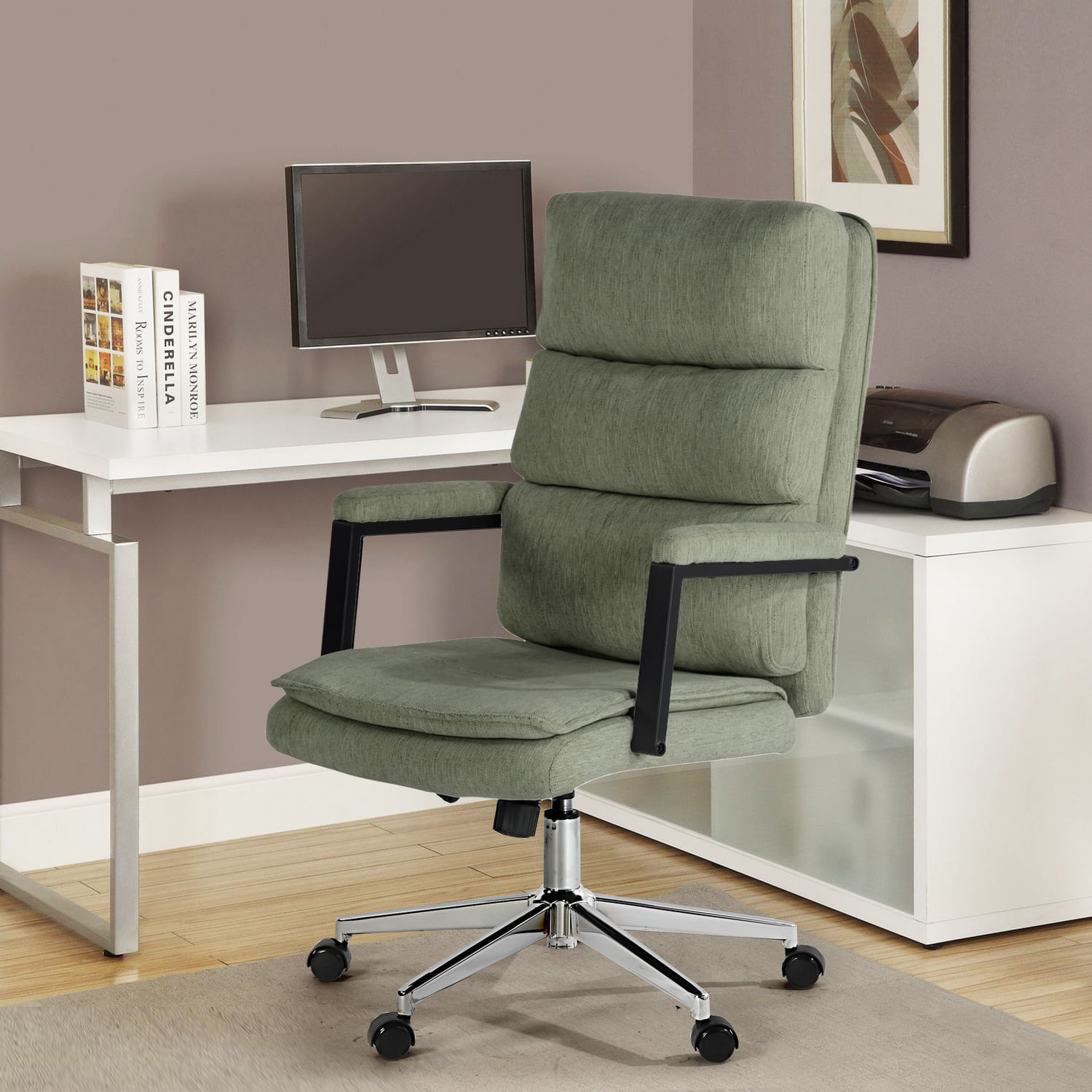 Scaun de birou US134 Aria, verde, 65.5x71.5x106-116 cm - 3 | YEO