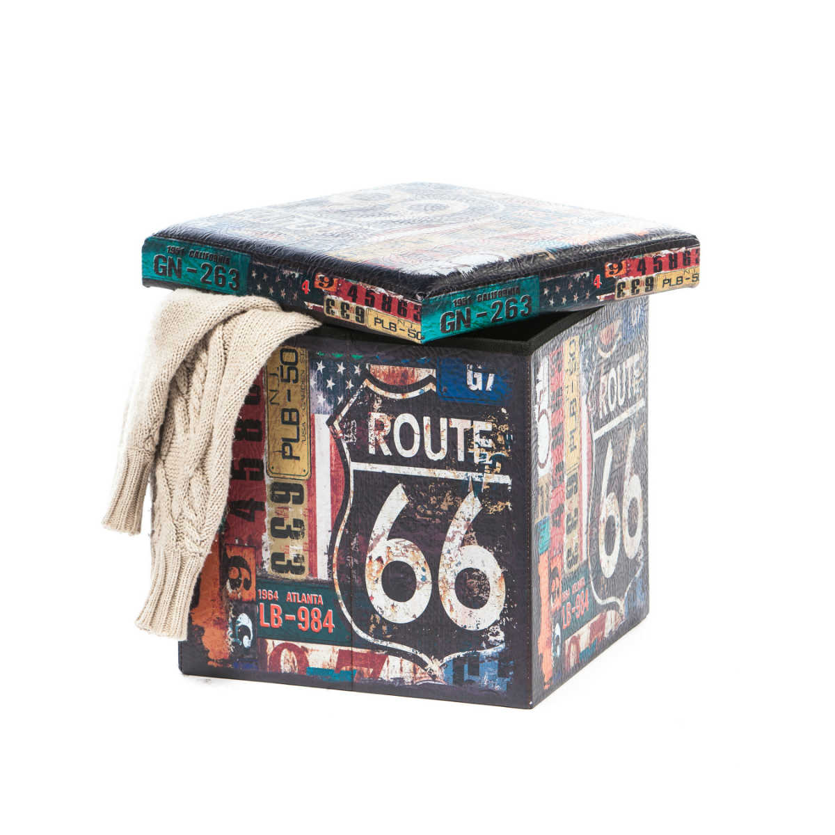 Taburet Design Route 66, multicolor, 38x38x37.5 cm - 3 | YEO