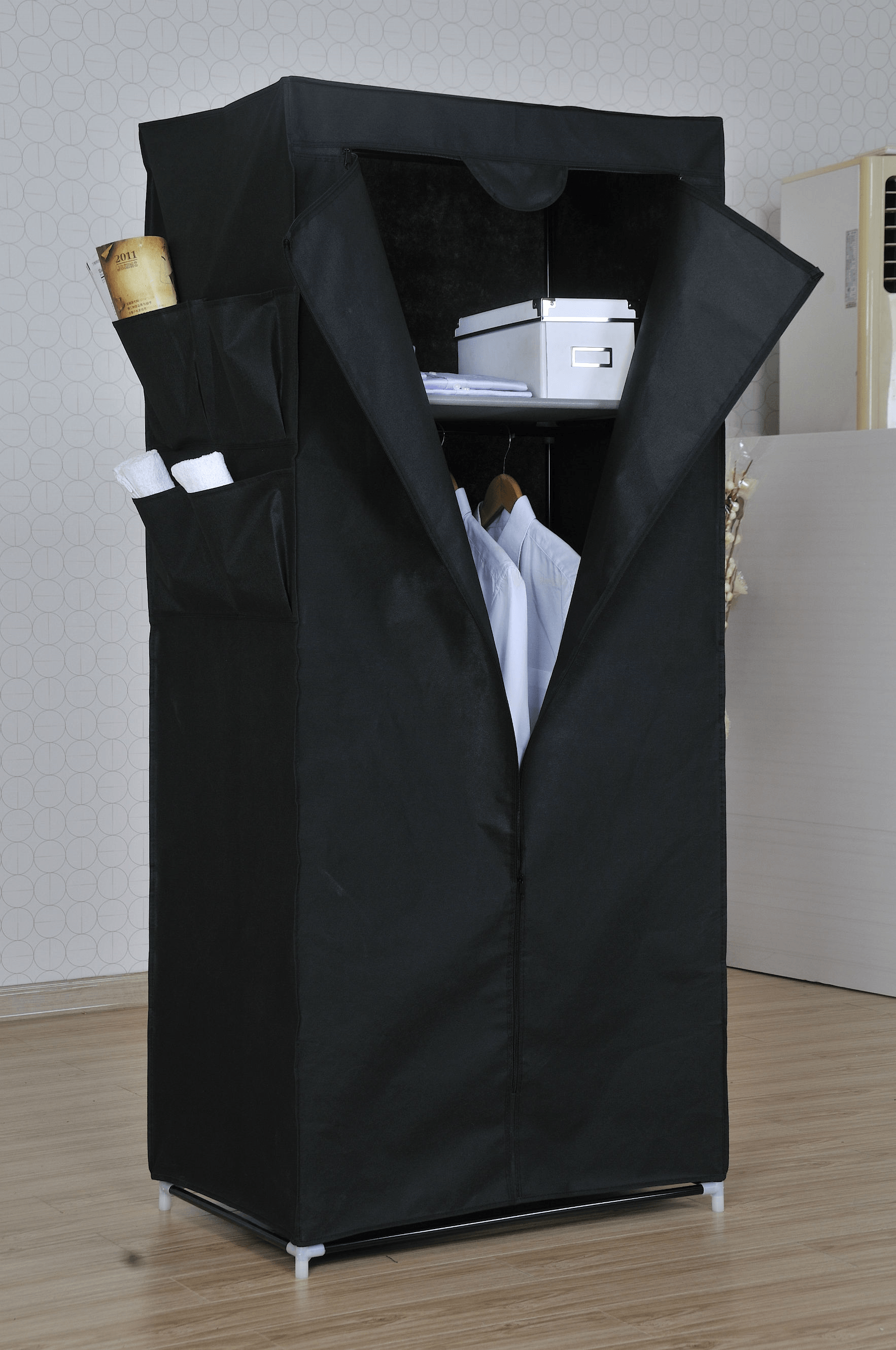 Dulap textil portabil cu 1 fermoar, negru, 70x46x154 cm - 1 | YEO