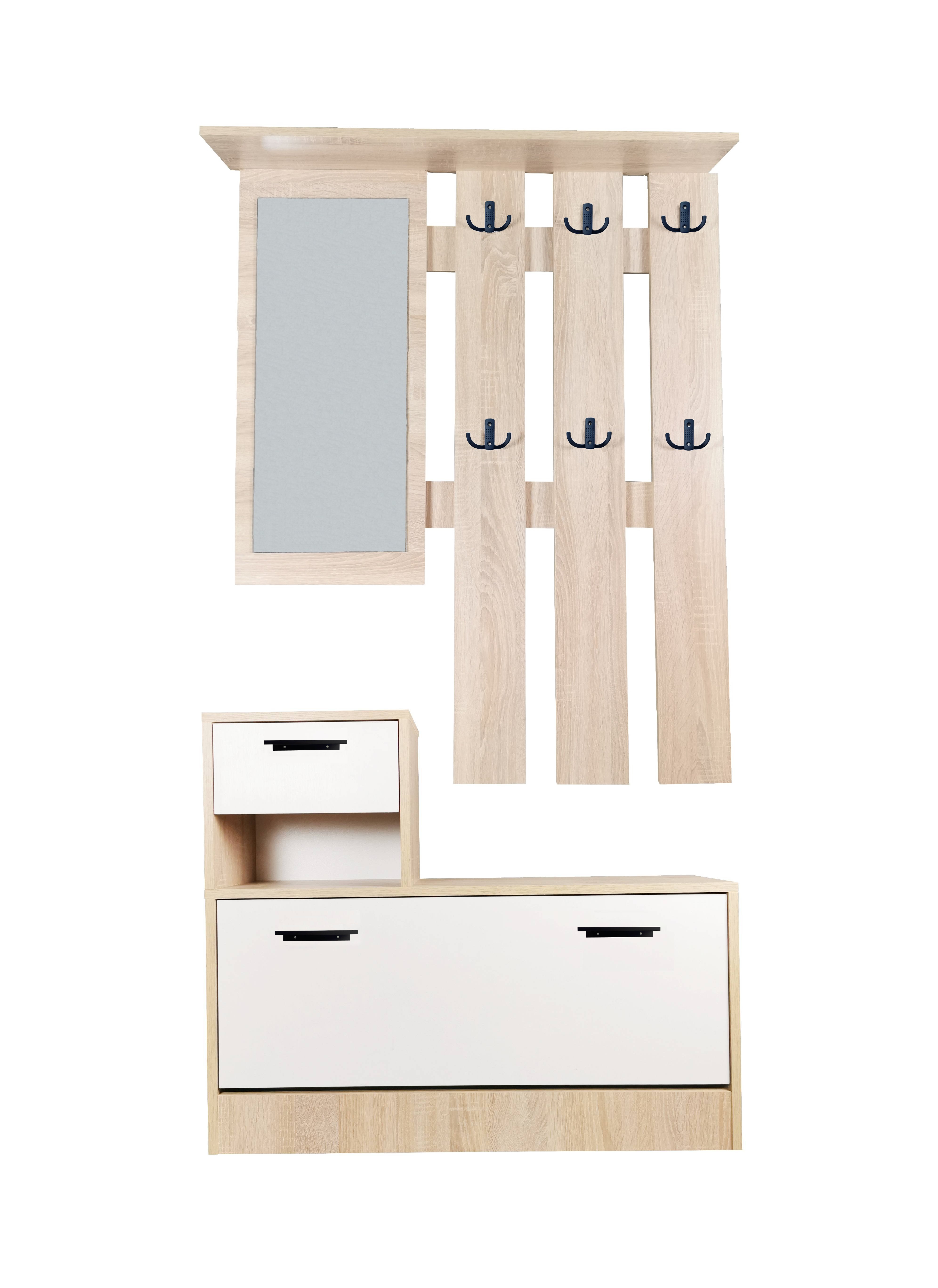 Set mobilier hol Filio, stejar alb cu usi albe, 90x22x116 cm - 4 | YEO
