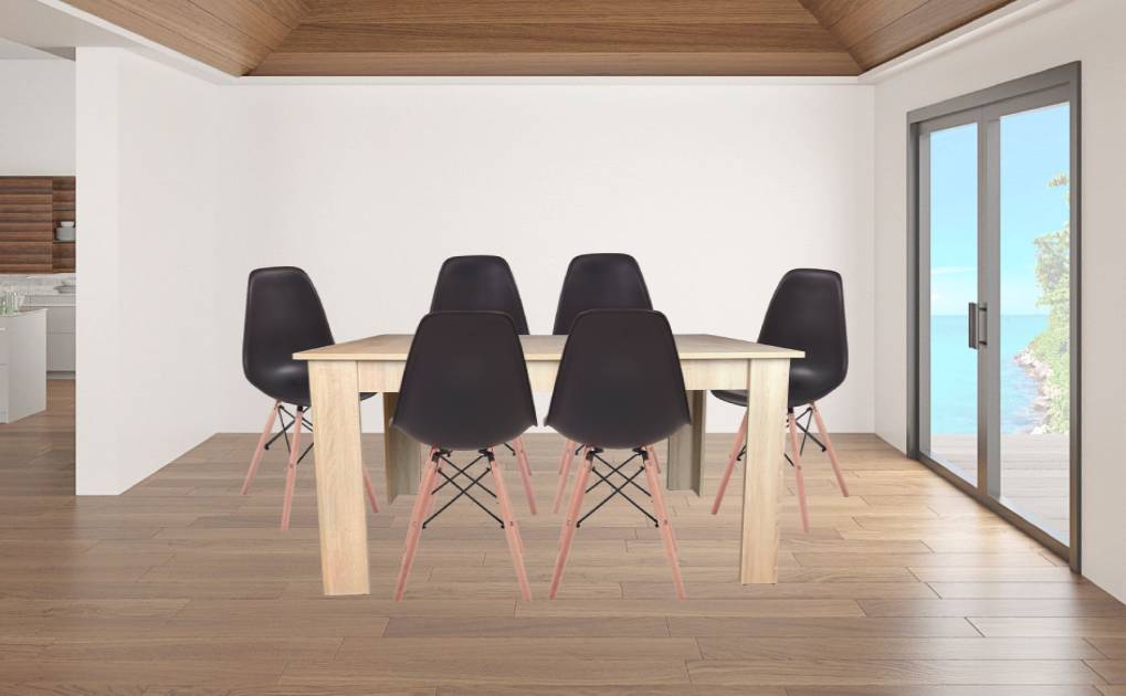 Masa dining 6 persoane Astoria, stejar alb, 150x90x74 cm