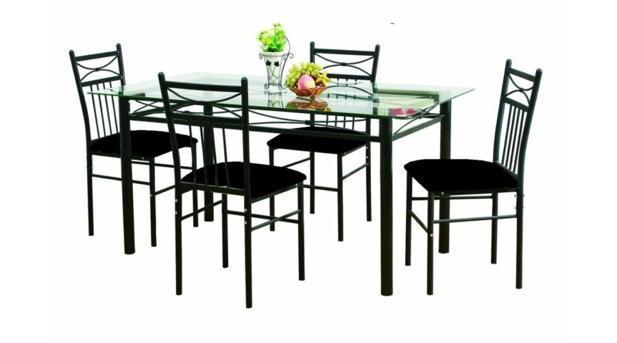 Set masa Korfu cu 4 scaune, blat sticla, 110x70x76 cm, UnicSpot