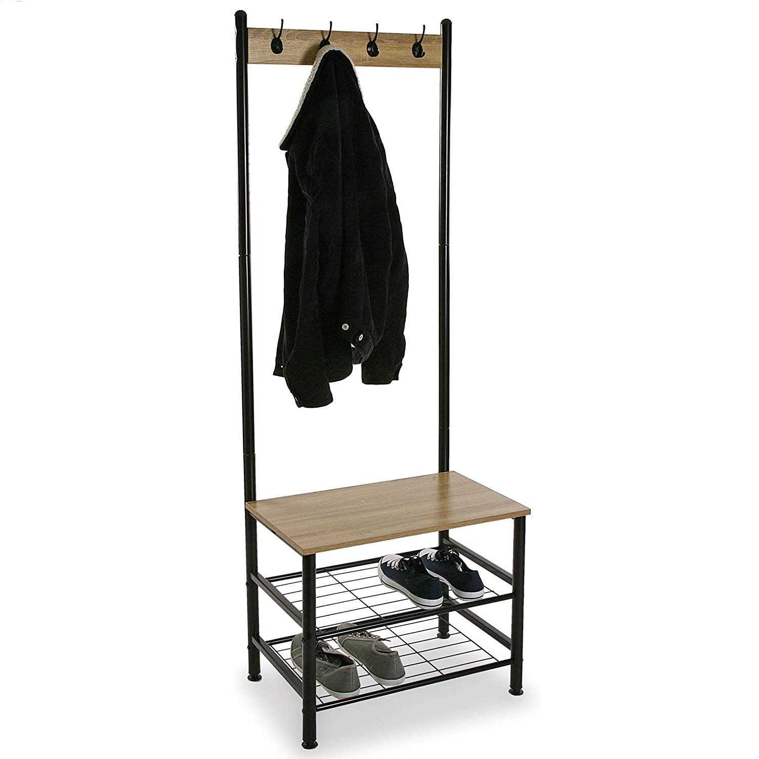 Cuier si suport pantofi Skalo, negru, 60x40x175 cm,