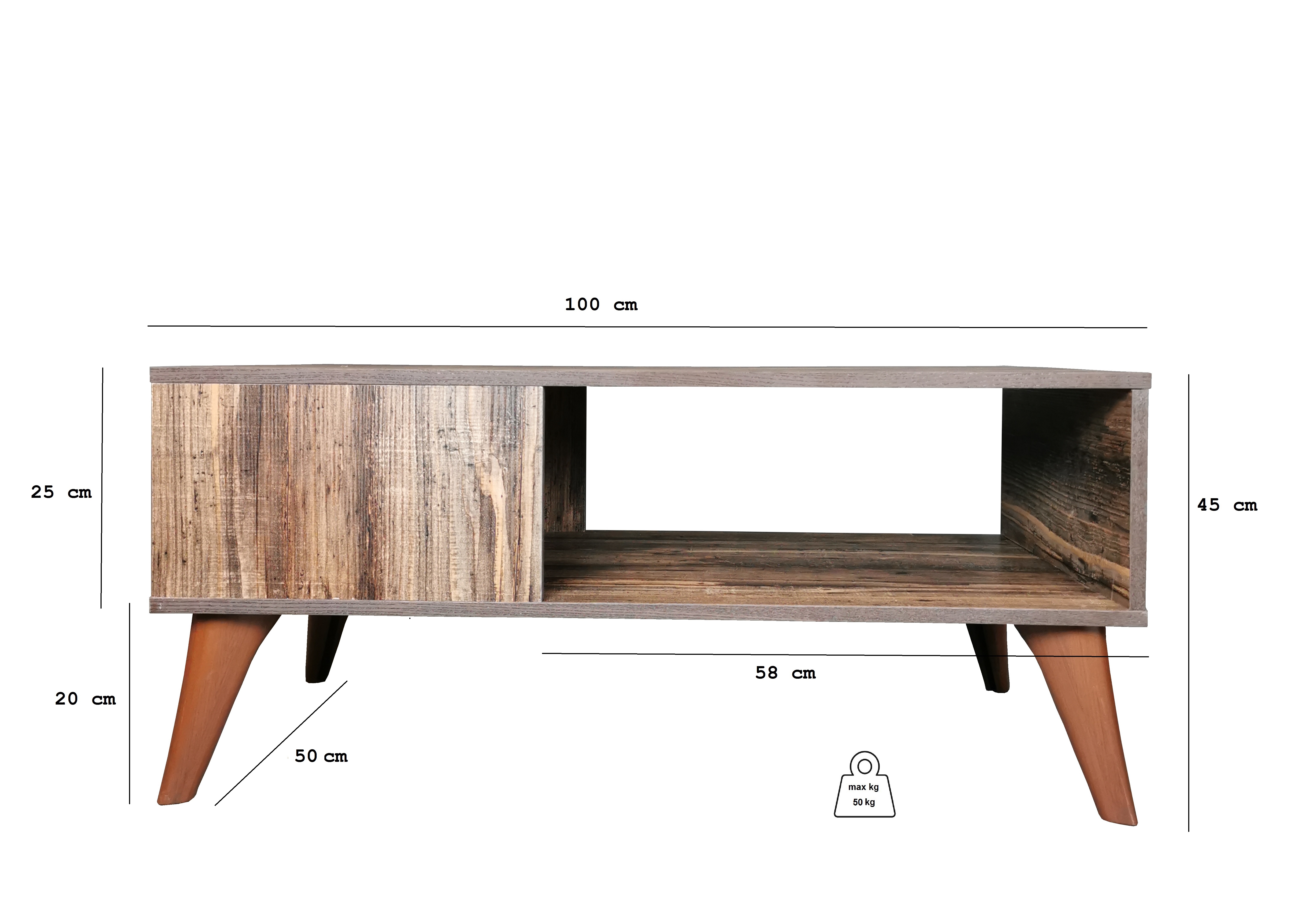 Masuta cafea Retro, maro, 100x50x45 cm - 2 | YEO