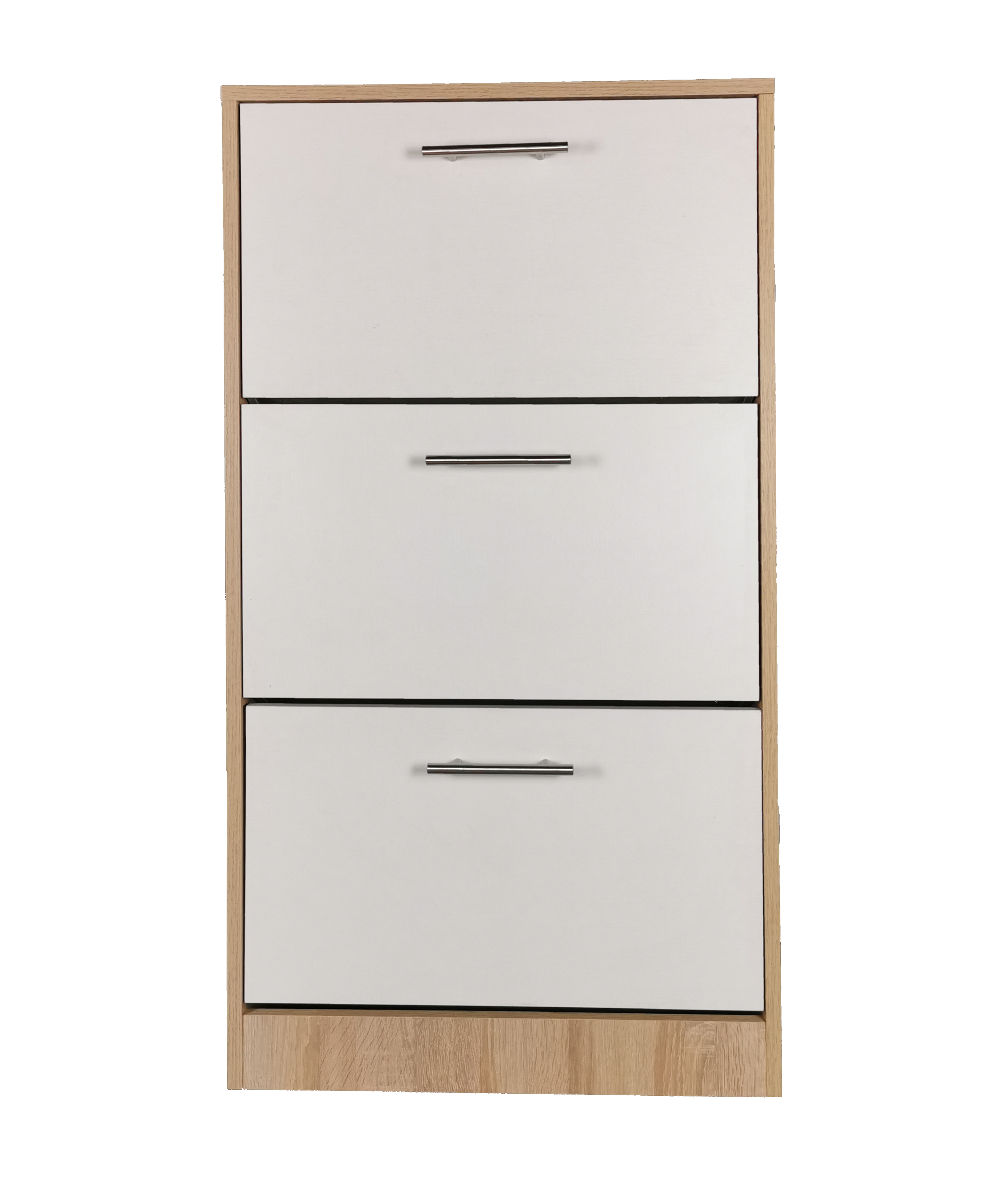 Pantofar Arezzo cu trei sertare, stejar alb si alb, 63x24x117 cm - 2 | YEO