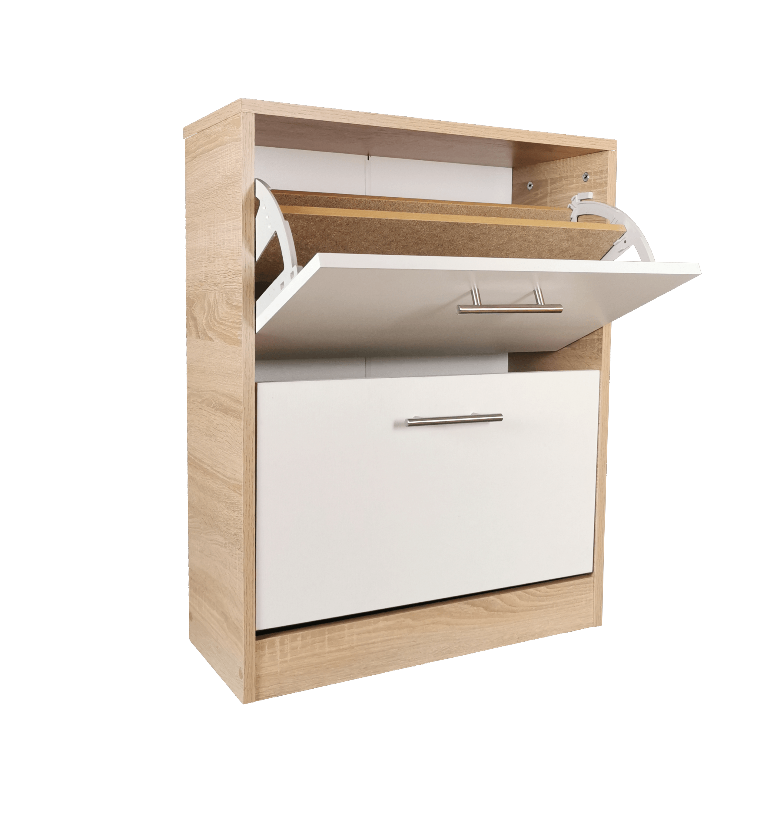 Pantofar Ancona cu doua sertare, stejar alb si alb, 63x24x81.5 cm - 1 | YEO