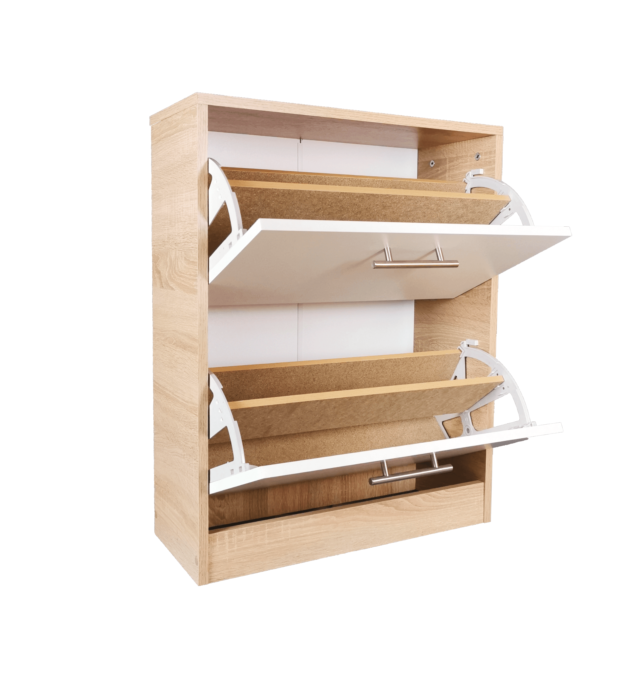 Pantofar Ancona cu doua sertare, stejar alb si alb, 63x24x81.5 cm - 2 | YEO