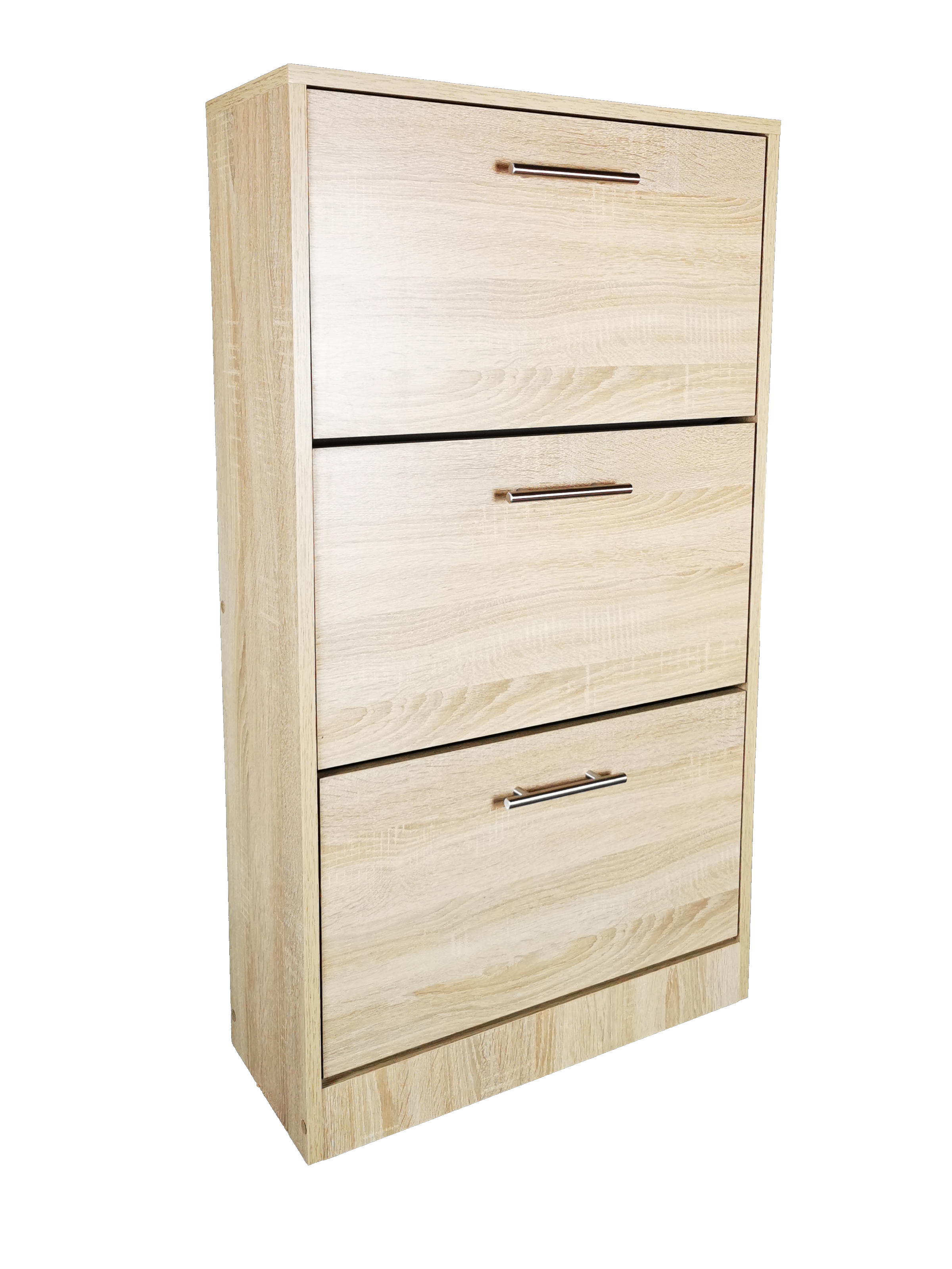 Pantofar Vario cu trei sertare, stejar alb, 63x24x117 cm