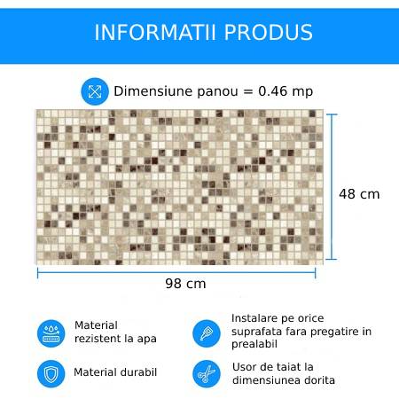Panou decorativ PVC, marmura bej, 98x48x0.3 cm