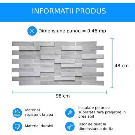 Panou decorativ PVC, stejar alb, 98x48x0.3 cm - 1 | YEO
