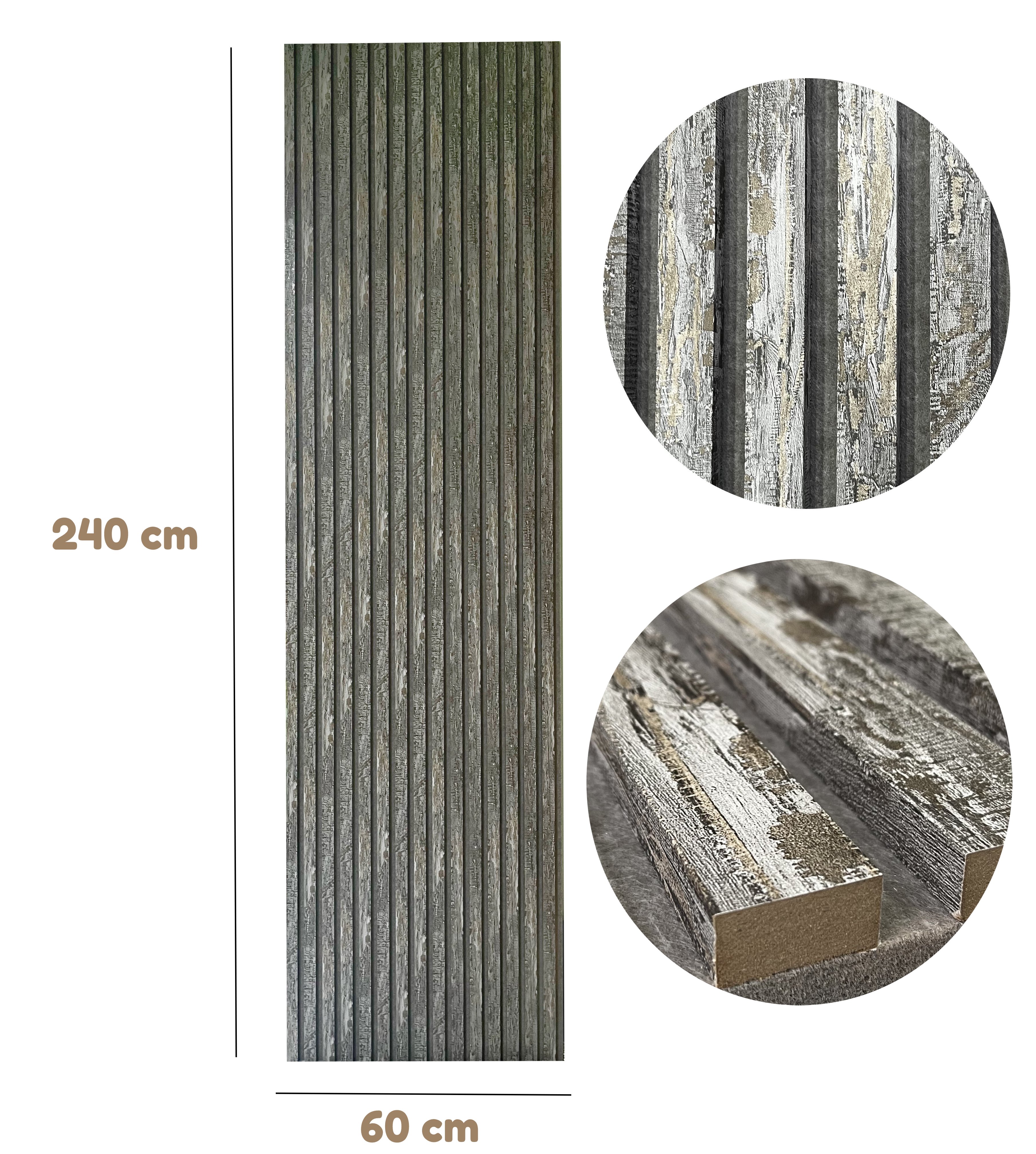 Panou riflat acustic, lemn antichizat, UnicSpot, 240x60x2.1 cm - 2 | YEO