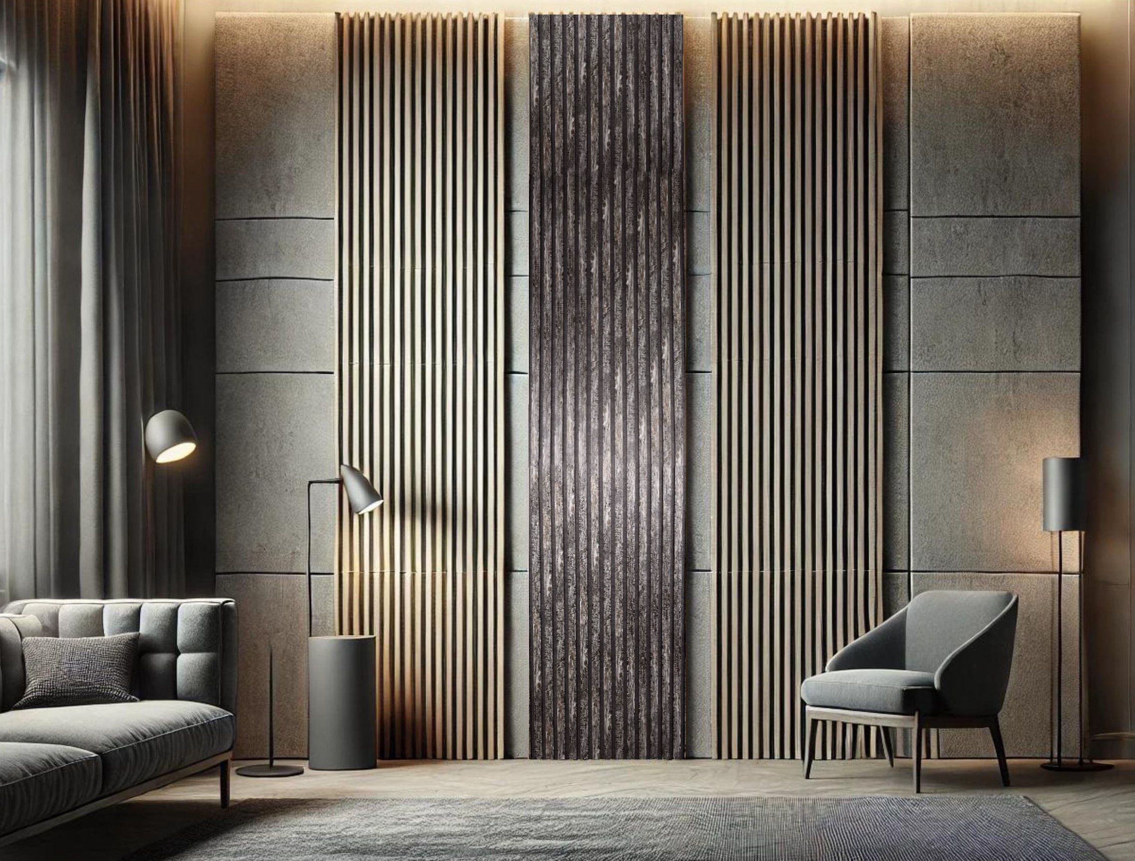 Panou riflat acustic, lemn antichizat, UnicSpot, 240x60x2.1 cm - 3 | YEO