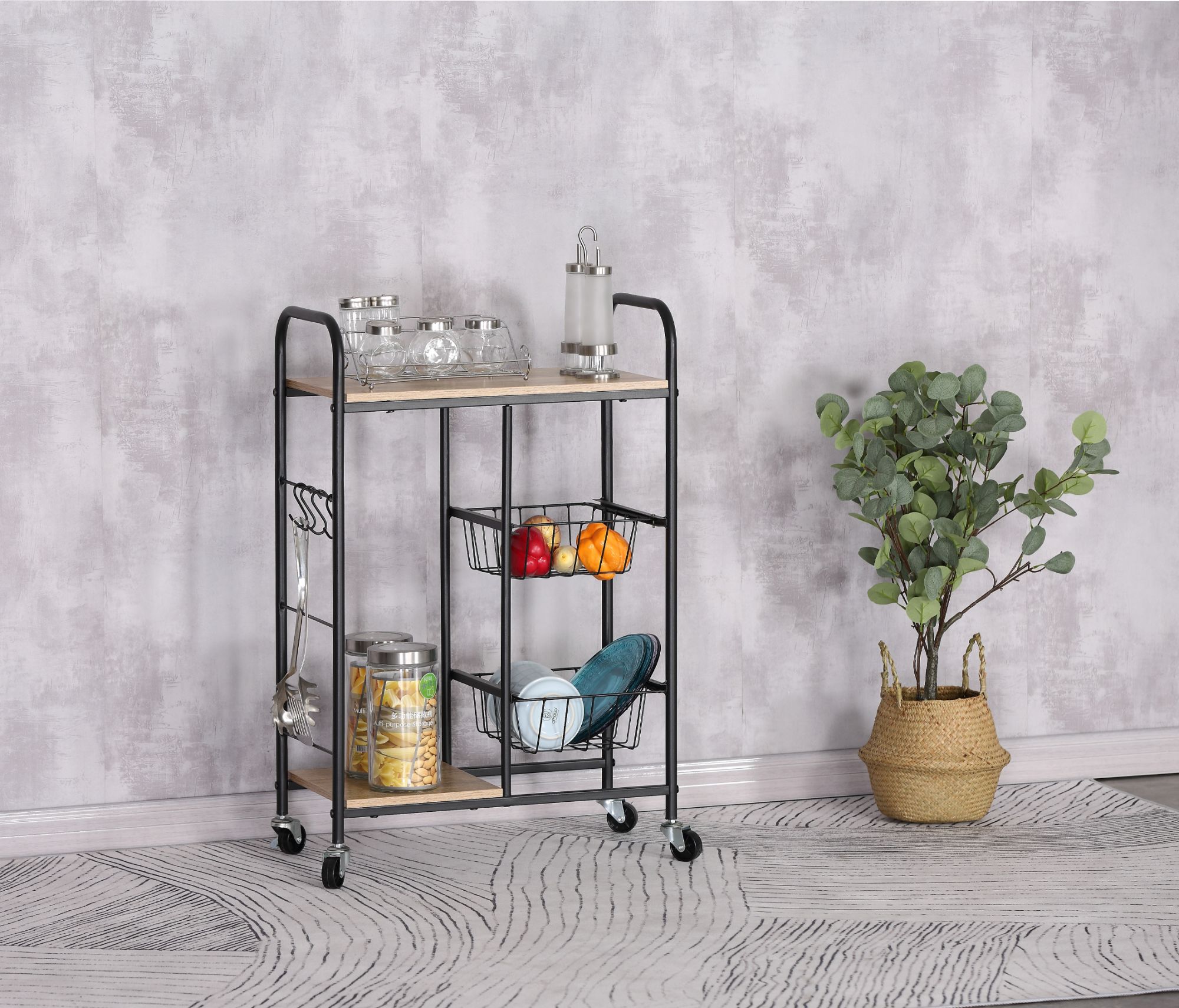 Gheridon multifunctional Tor, negru, 57x30x85 cm - 3 | YEO