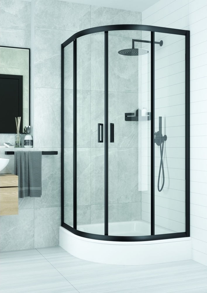 Cabina de dus semirotunda, cadru negru, 90x90x190 cm - 3 | YEO