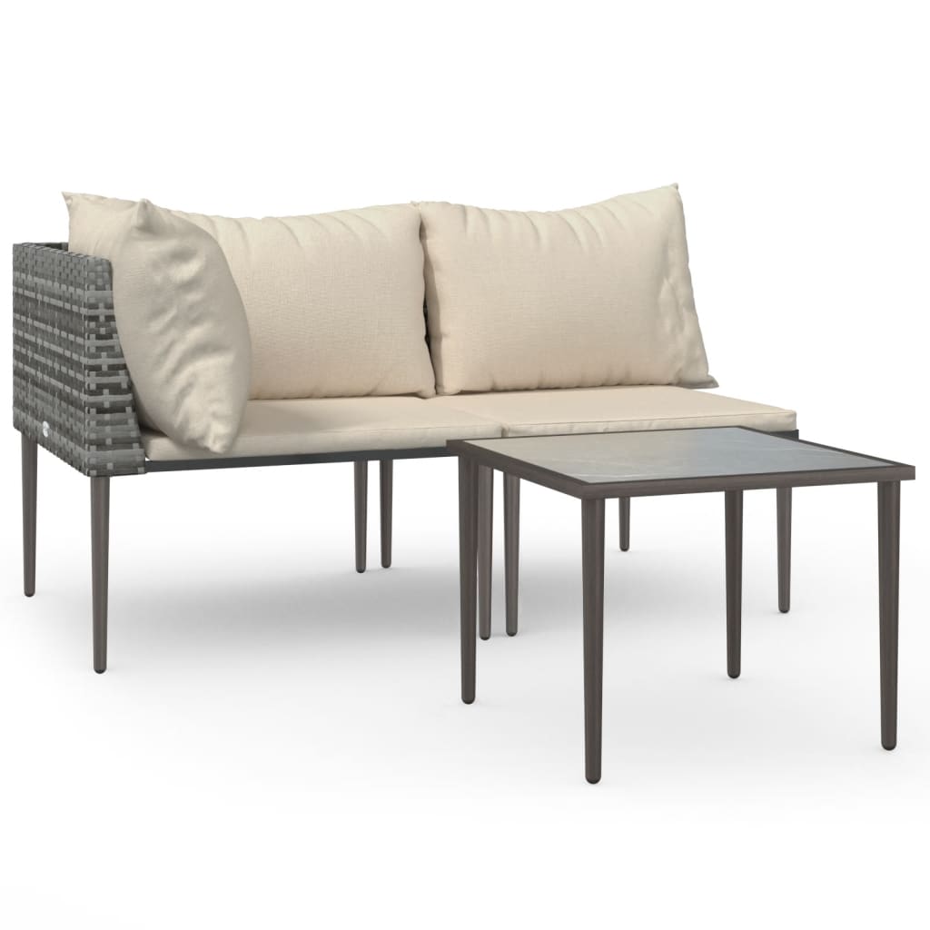 Set mobilier de gradina cu perne, 3 piese, gri, poliratan