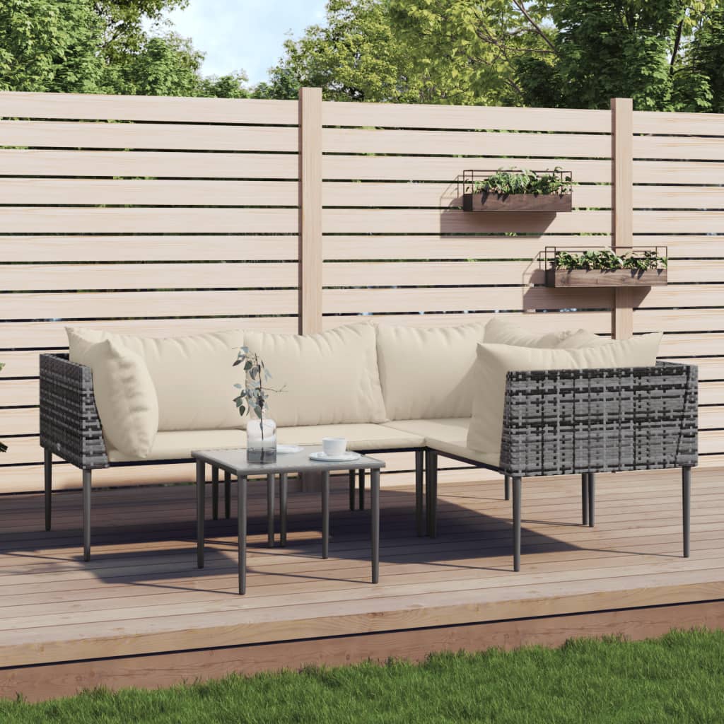 Set mobilier de gradina cu perne, 5 piese, gri, poliratan — imaginea 2