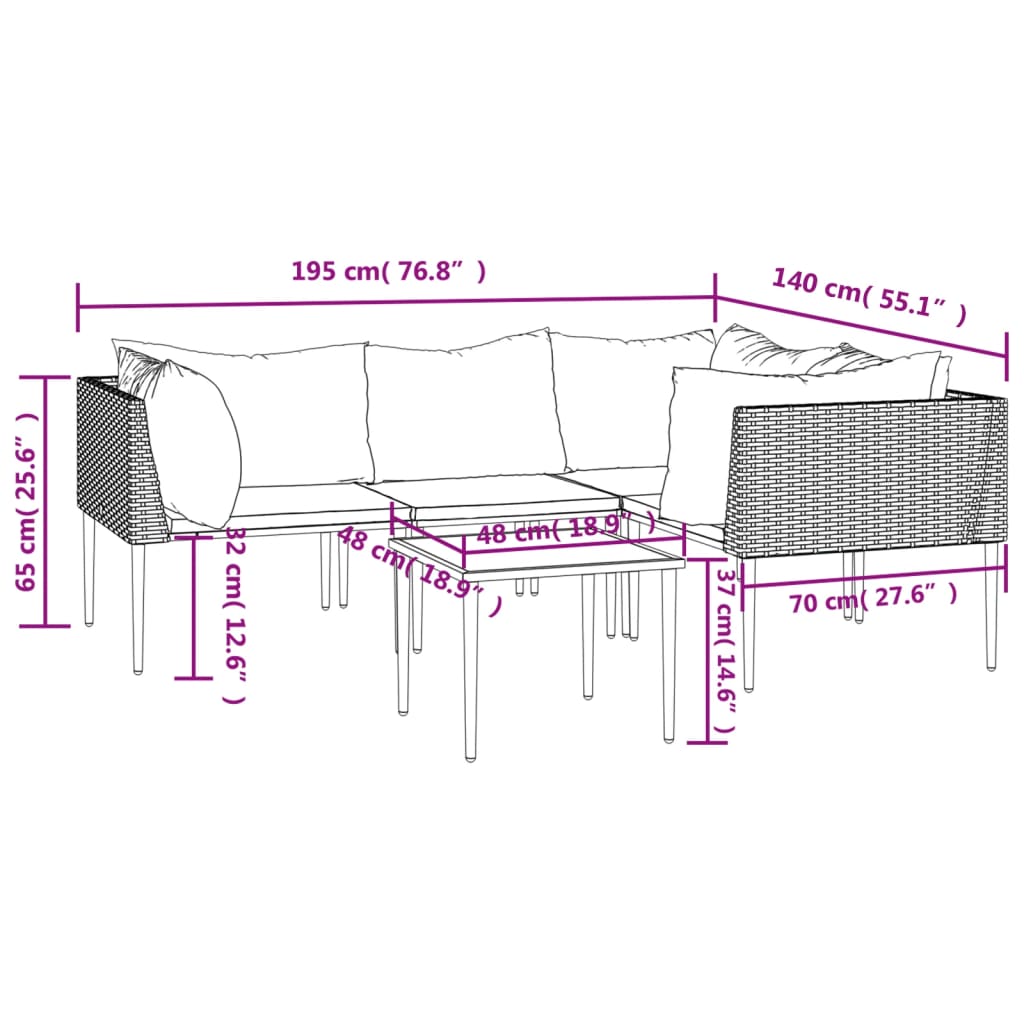 Set mobilier de gradina cu perne, 5 piese, gri, poliratan — imaginea 11